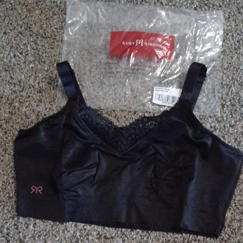 New Ruby Ribbon Black Lace Trim Shapewear Bra